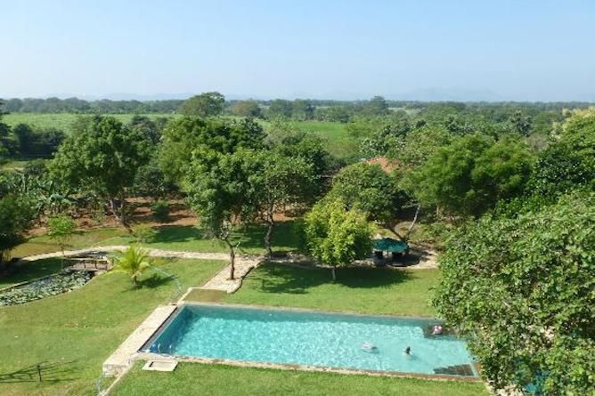 The swimming pool & commanding views of surrounding countryside