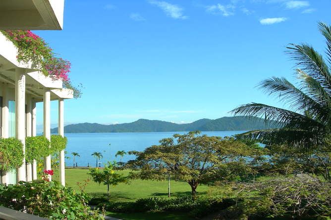 The resort has delightful lush gardens & grounds