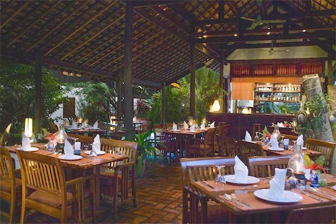 Hotel restaurant serving French and Lao cuisine
