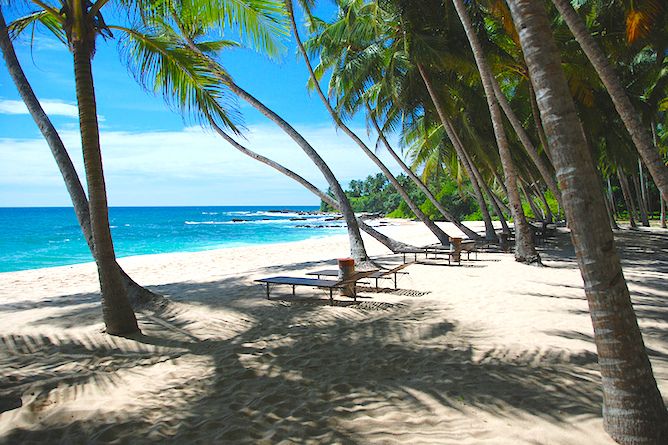 The deserted beach is a few steps away