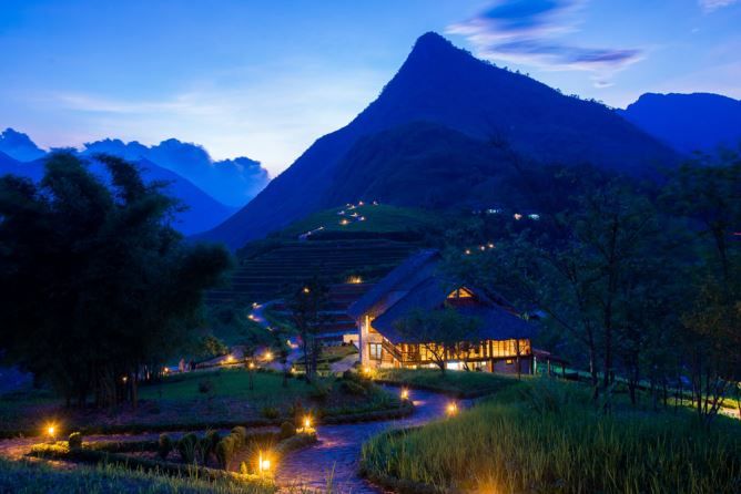 Restaurant as night falls