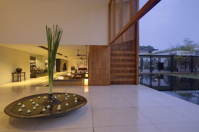 The hotel lobby & reception area
