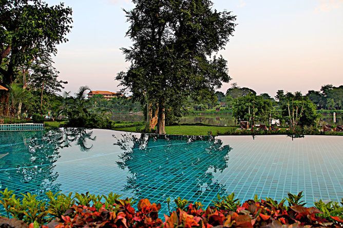 The swimming pool with views down to the river