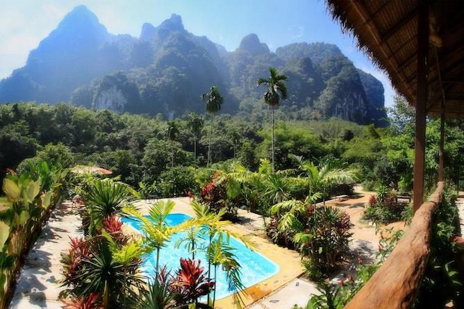 Spectacular views over the resort swimming pool