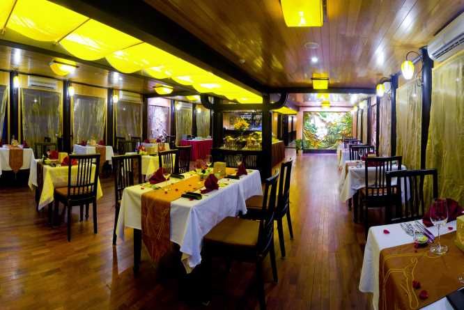 Dining room on the Indochina Sails Premium junk