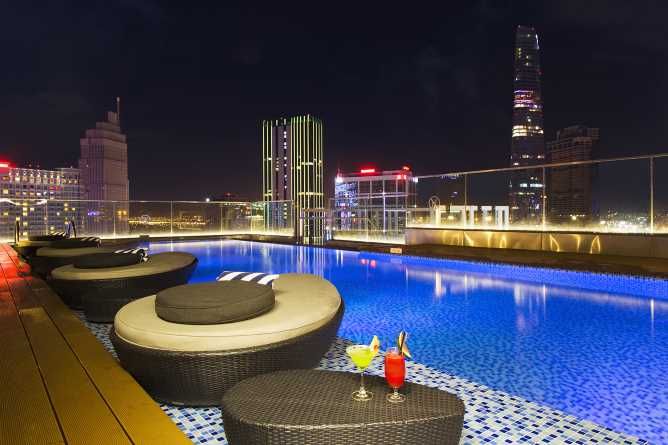 Swimming pool at night