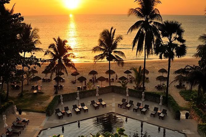 The swimming pool at sunset