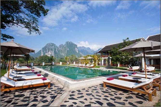 The swimming pool and pool deck