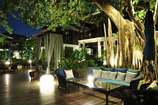 The garden deck view at night