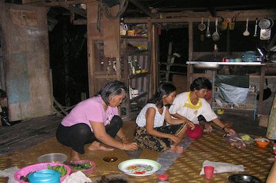A family prepares an evening meal