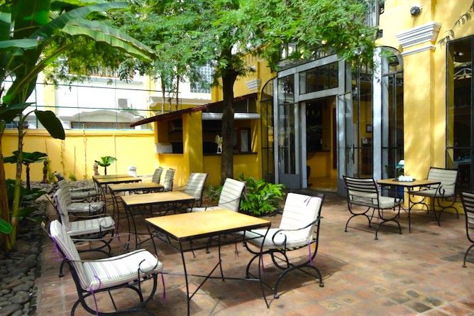 Dine or relax in the pleasant gardens
