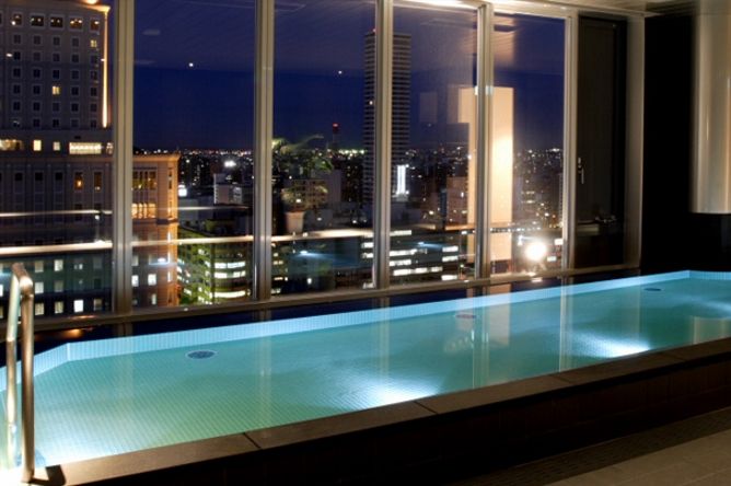 Indoor hot bath with views