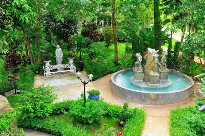 The resort has extensive lush gardens to wander through