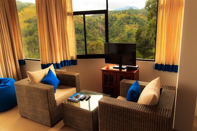 Living area with views down the mountain
