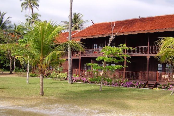 The elaborately carved wooden chalets