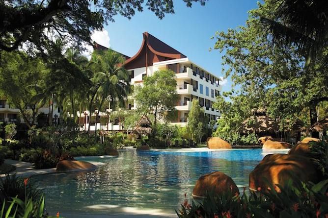 The hotel is set amongst lush tropical gardens