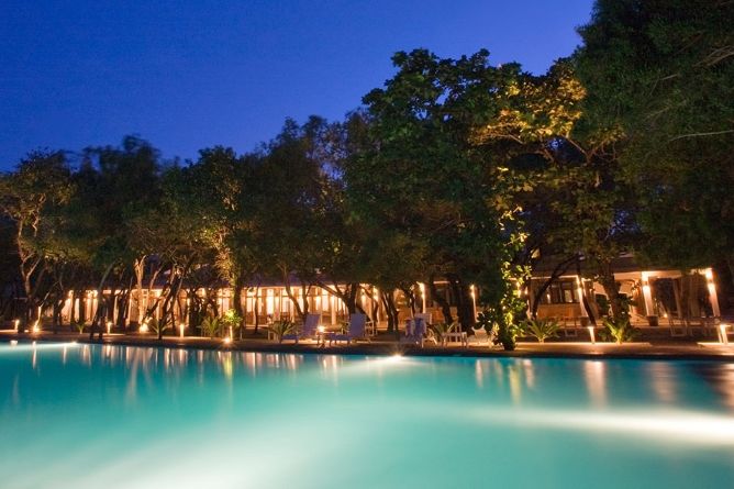 Shaded swimming pool
