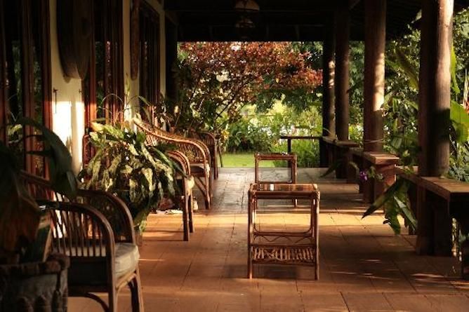 Terrace overlooking the gardens & lake