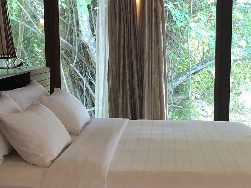 Bedroom with jungle views at Japamala Resort