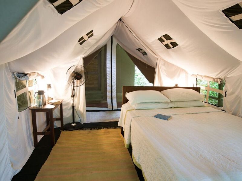 Tented bedroom at Tiger Tops Tharu Lodge