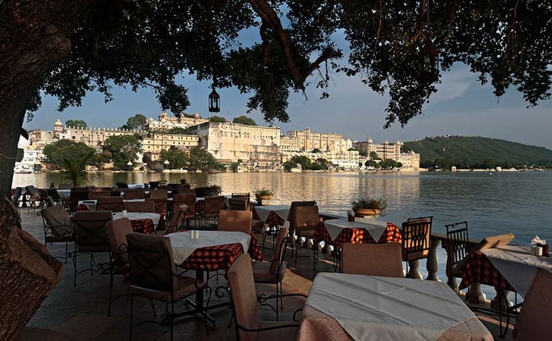 Dining terrace with palace views