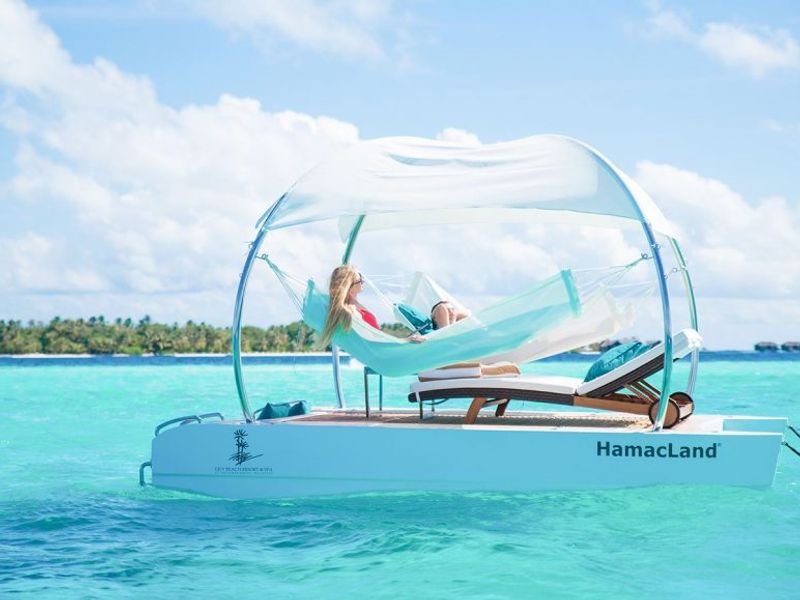 Floating hammock at Lily Beach