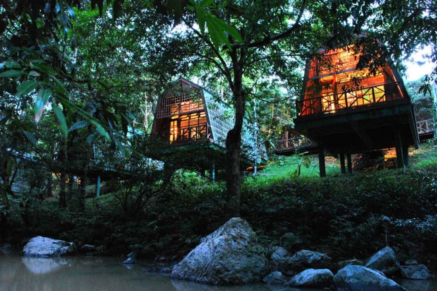 Cabins at night at Tabin Wildlife Resort