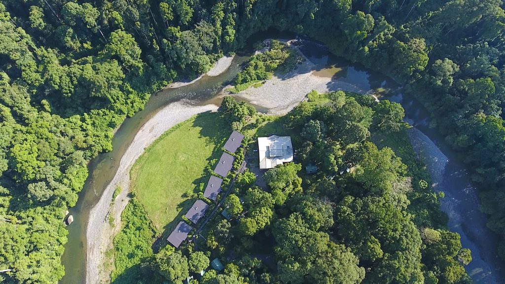 Borneo rainforest lodge aerial view
