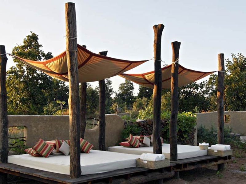 Outdoor day beds at Samode Safari Lodge