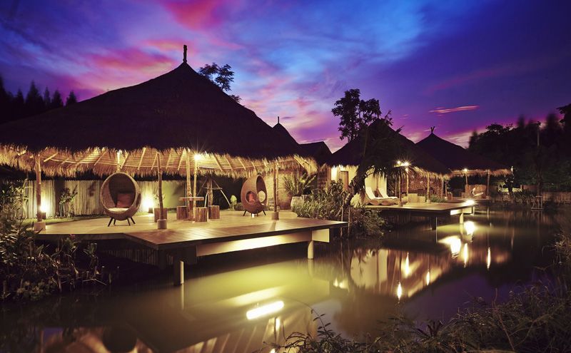 Nighttime view of the spa