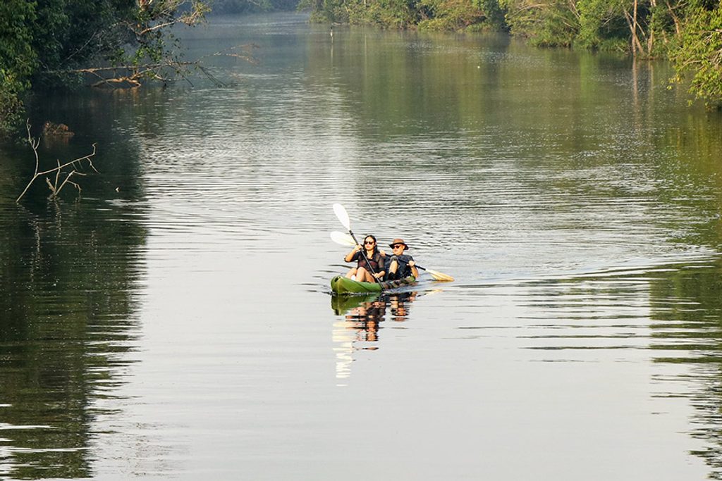 Kayaking in the river in the Cardamom Mountains