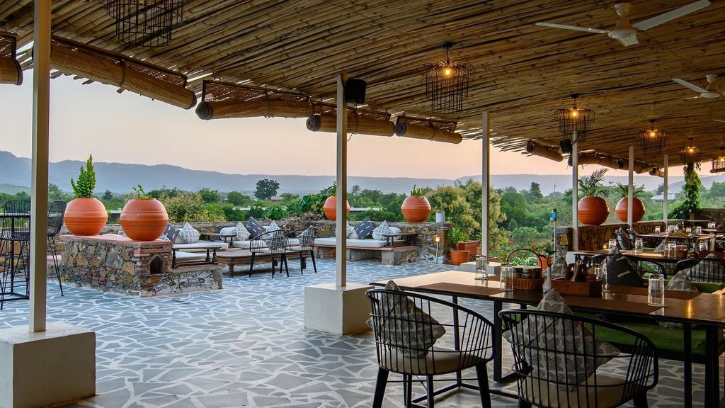 Roof terrace with bar overlooking the landscape
