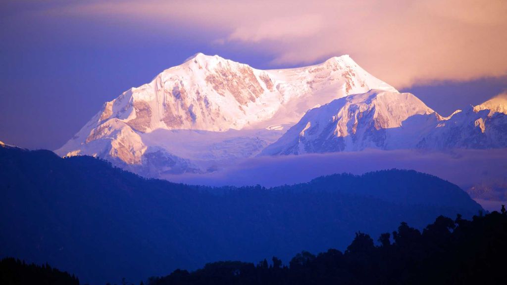 View of mountains at sunrise in Sikkim
