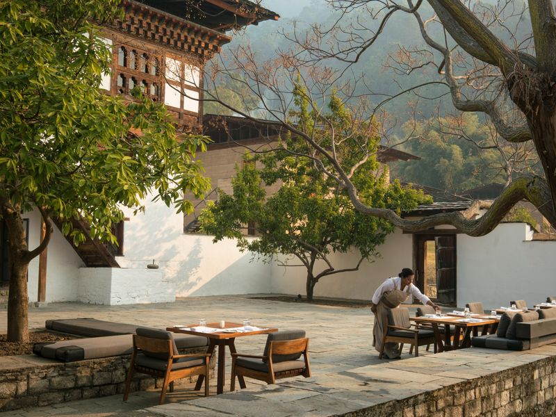Courtyard dining at Amankora Punakha