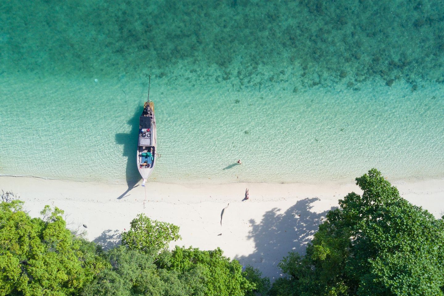 Boat in the sea from above