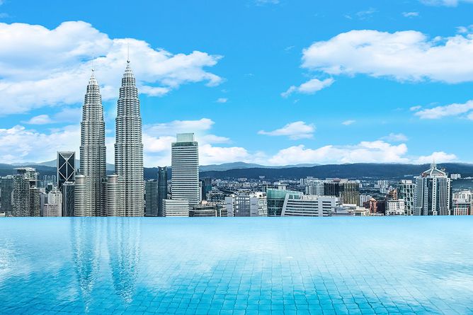 City views from the rooftop pool