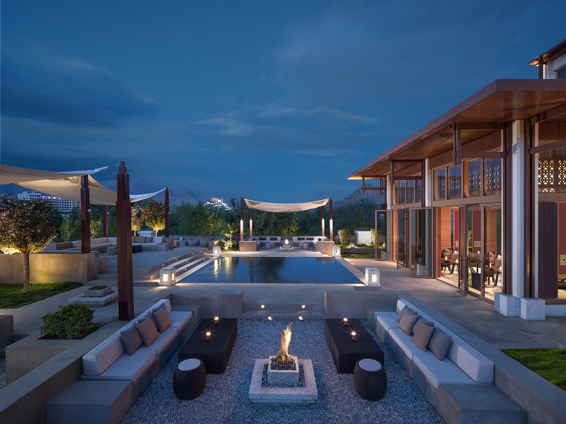 Pool and terrace at Shangri La Hotel Lhasa