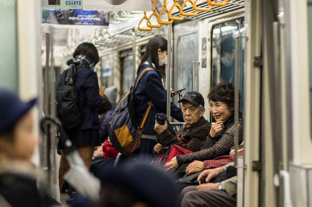 a group of people on a train