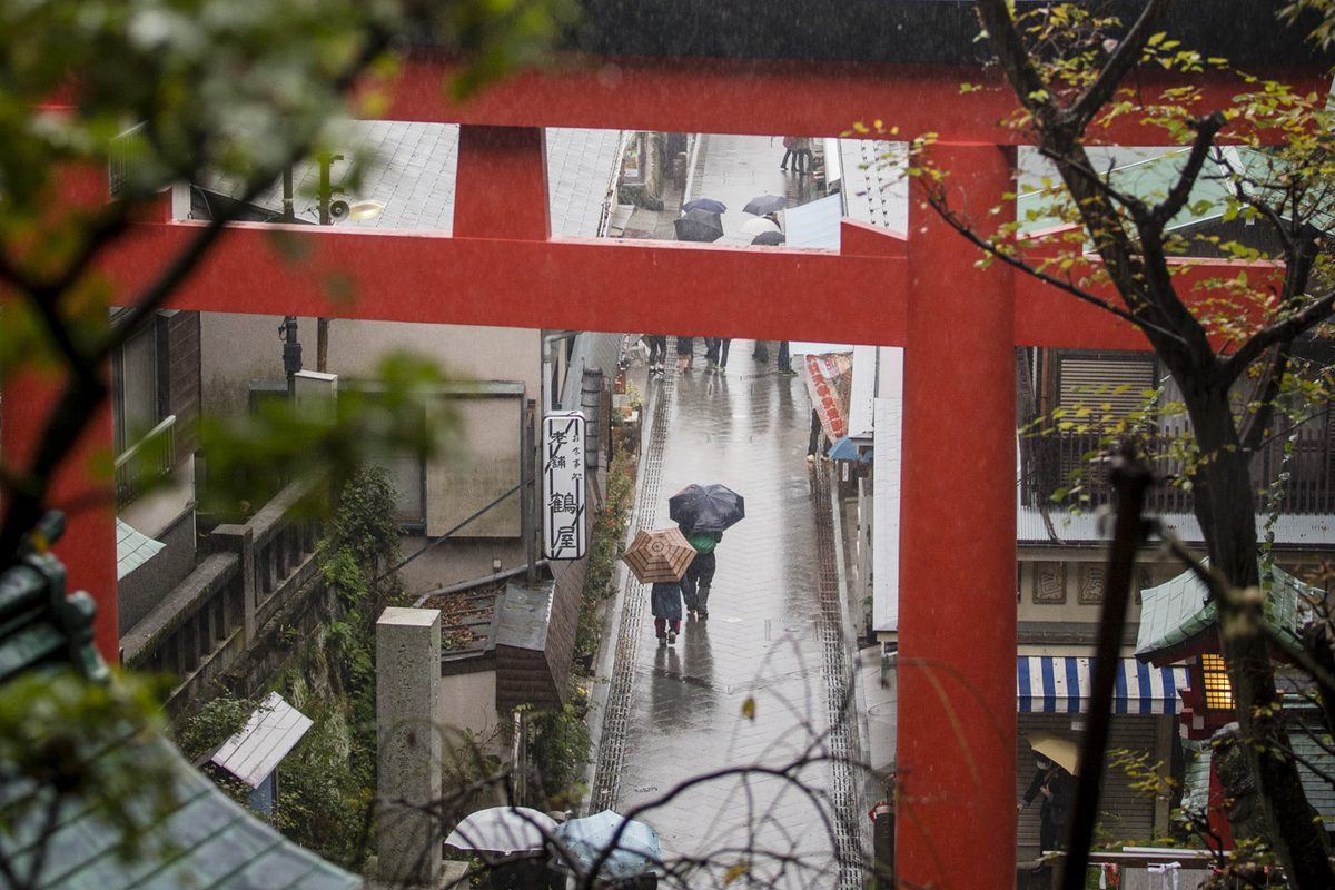 Japan temple in the rain