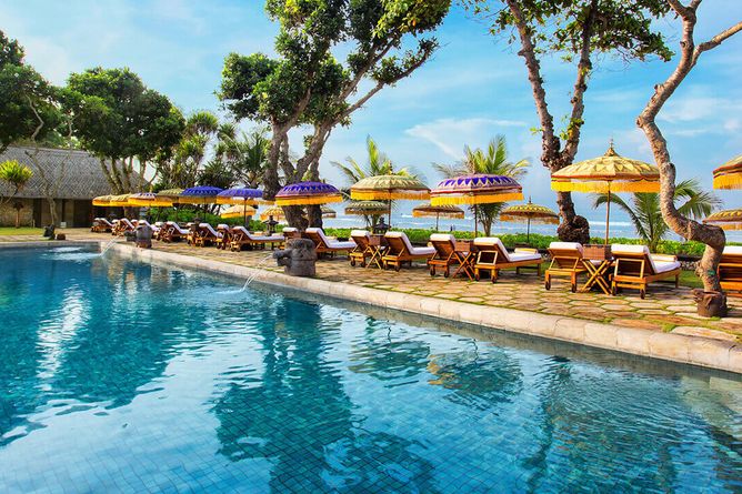 Outdoor pool with sea views