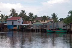a row of houses on stilts on a river