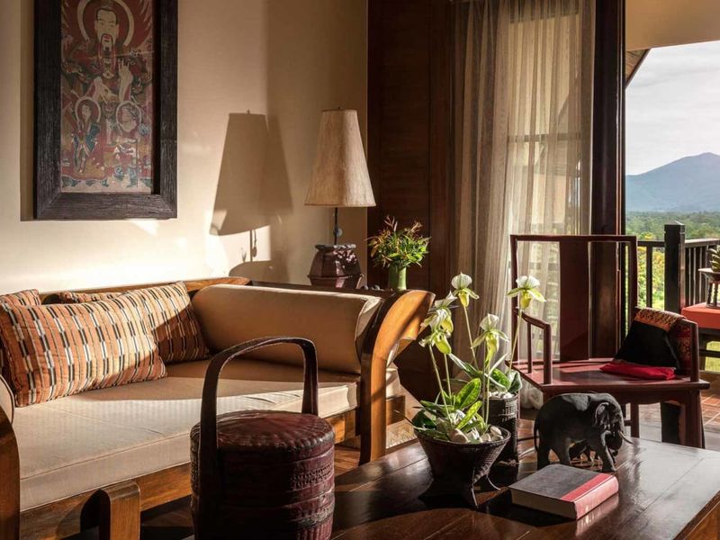 Suite lounge at Anantara Golden Triangle Elephant Camp
