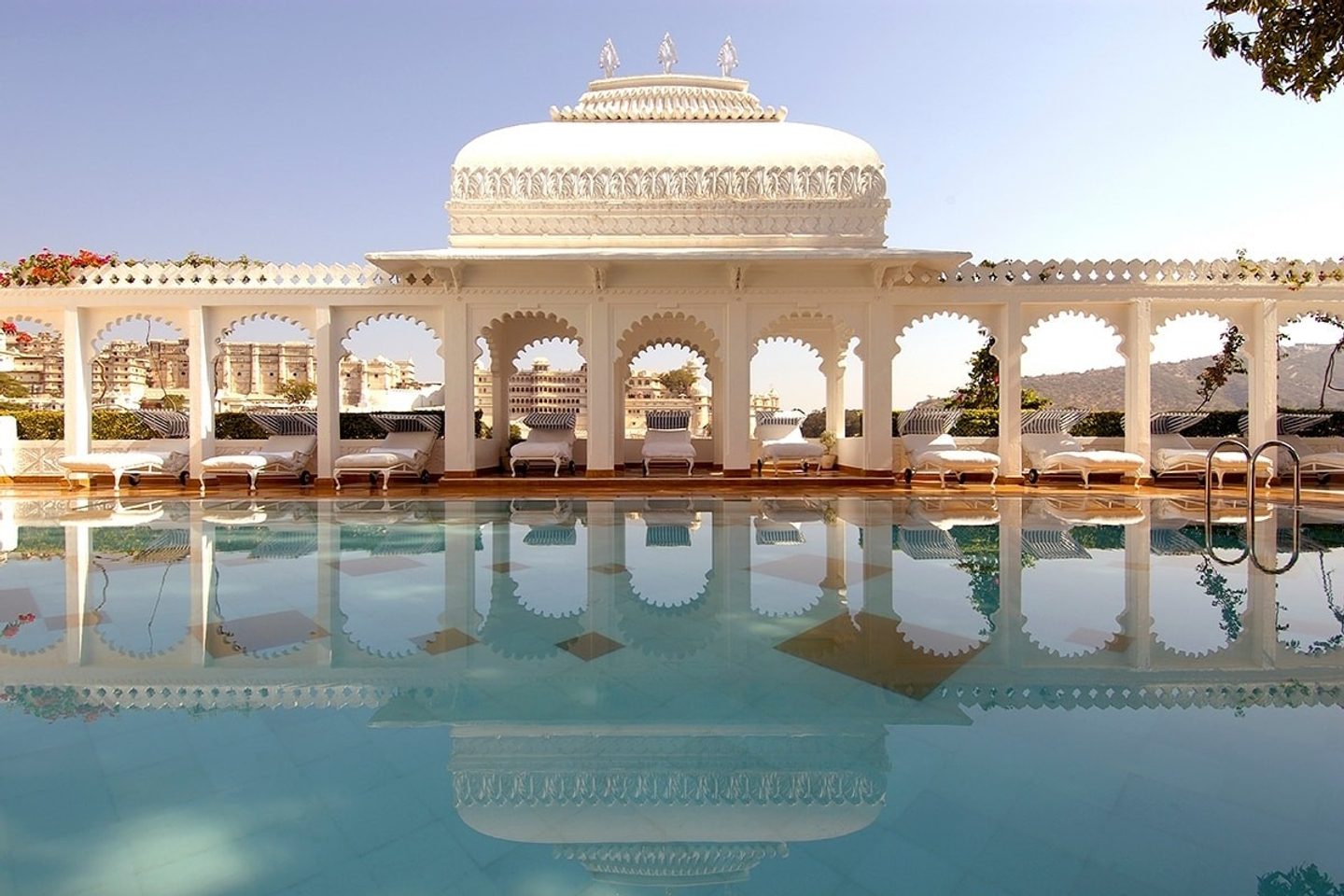 Outdoor pool and terrace at Taj Lake Palace
