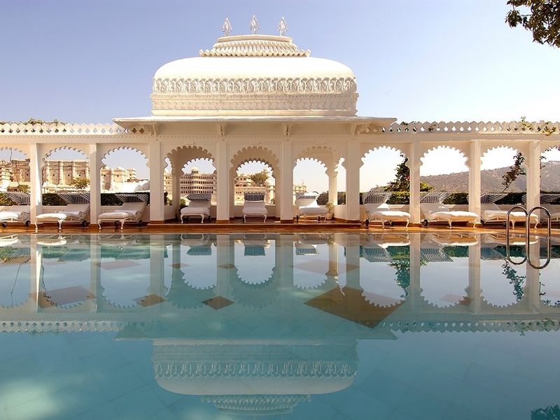 Outdoor pool and terrace at Taj Lake Palace