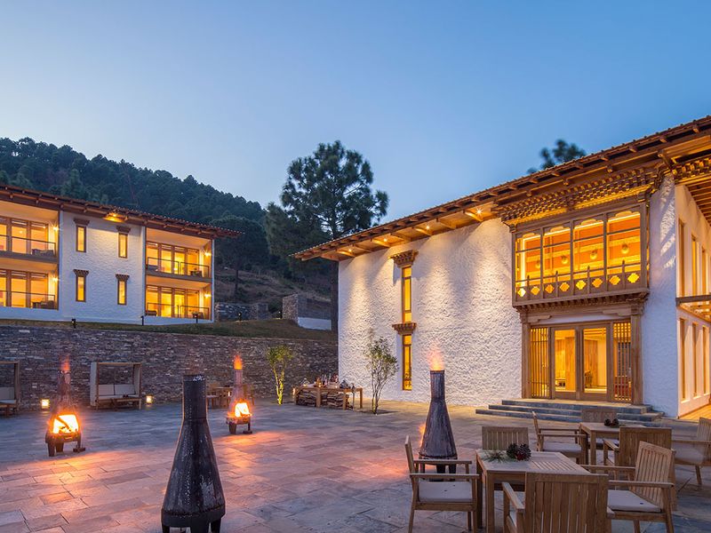 Exterior of Dhensa Boutique Resort at night