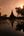 a sunset over a lake with trees and a building