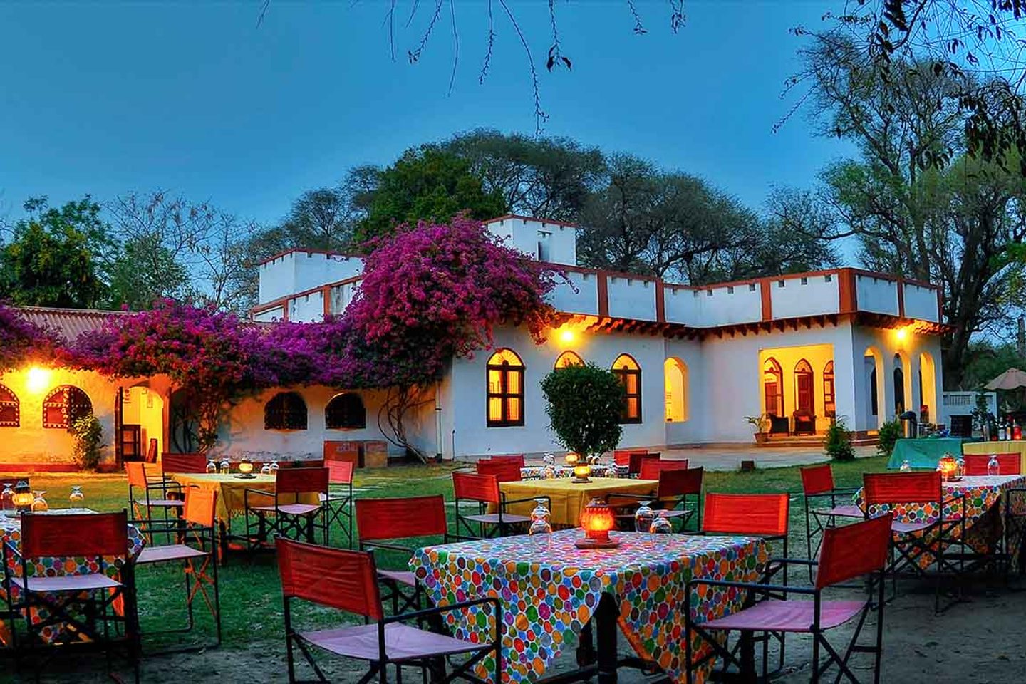 Outdoor dining at Chambal Safari Lodge