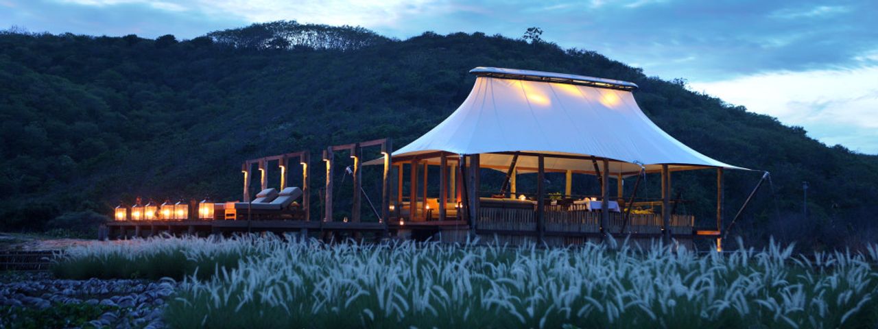 Jeeva Beloam Beach Camp at dusk Lombok Indonesia