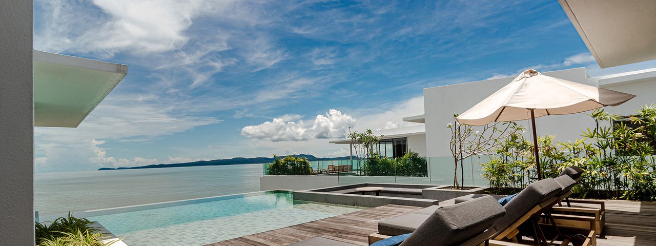 Loungers on the terrace at Cove 55 Sarawak