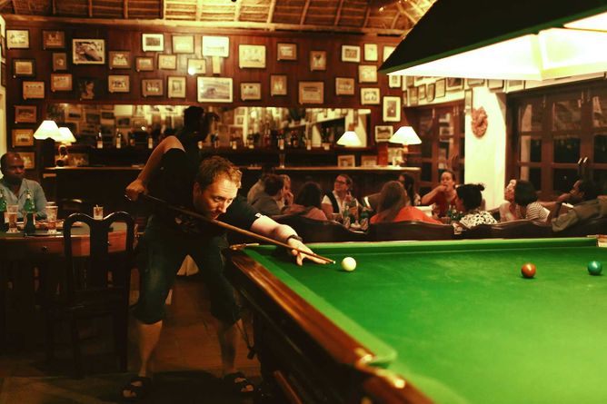 Woodhouse bar with snooker table